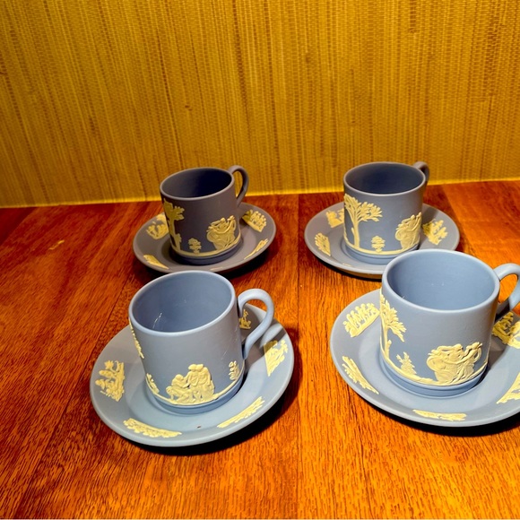 Four Wedgwood Jasperware “Wedgwood Blue” Tea Cup And Saucer 57 Made In England - Picture 4 of 6